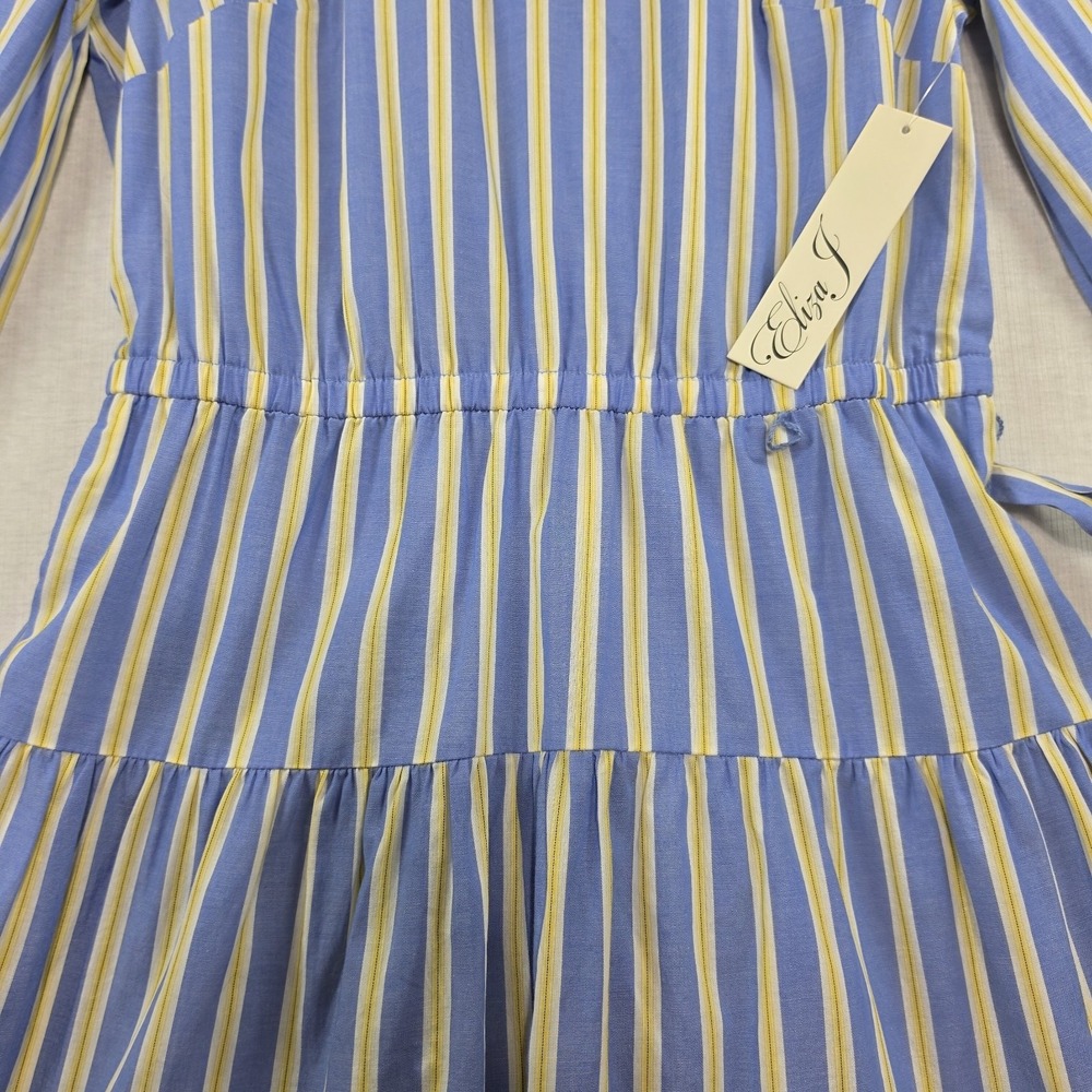 NWT Eliza J Blue Yellow Stripe Tiered Shirtdress Belt Pockets 4 Preppy Coastal - Picture 4 of 15